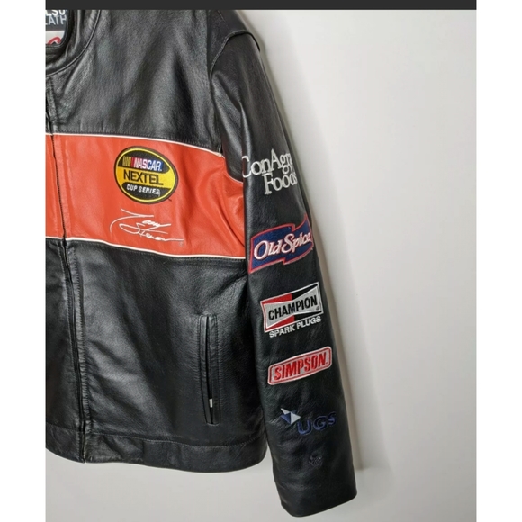 NASCAR Leather Jacket Mens M Tony Stewart Nextel Home Depot 2005 Patches Pocket - Picture 4 of 15